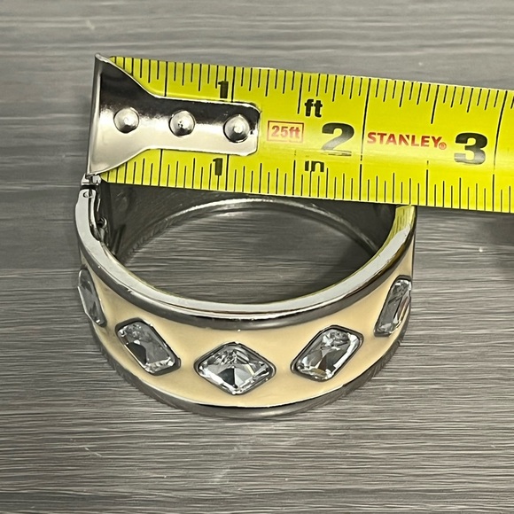 Ann Taylor Silver and Cream Enamel Hinged Bracelet with CZ Diamonds - Picture 7 of 7